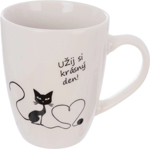 Porcelánový hrnček s mačkou a nápisom „užívaj si…“ 380 ml