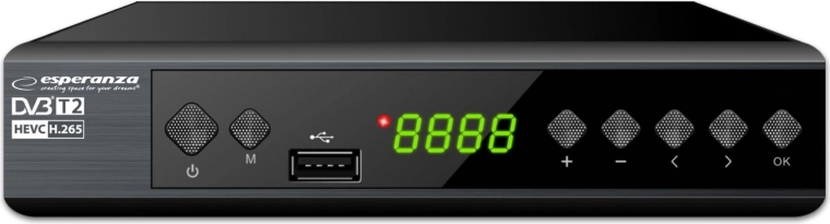 Digitálny tuner a dekodér Esperanza DVB-T2 H.265/HEVC s displejom