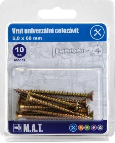 Univerzálny vrut celozávit 5 × 60 mm, pozink, 10 ks