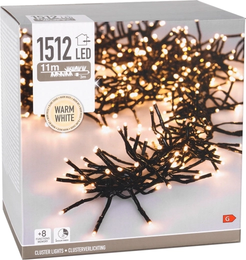 Vianočný LED reťaz 11 m, 1512 teplých bielych LED, IP44 s časovačom