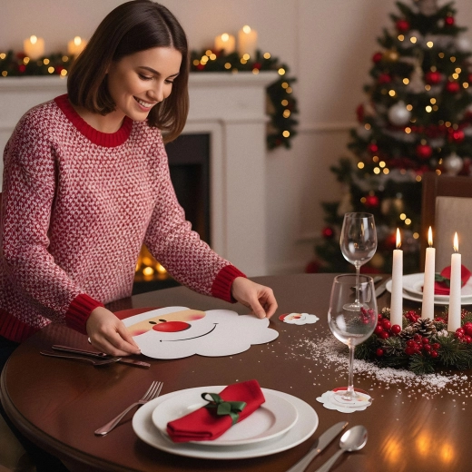 Vianočné prestieranie a podložky pod poháre so Santa Clausom, 8 ks