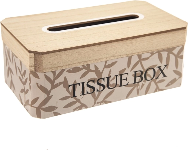 Dekoratívny drevený box na vreckovky s motívom listov 24 × 14 × 10 cm