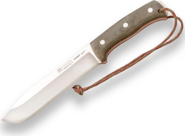 Joker Nomad outdoorový nôž 16,5 cm, saténová čepeľ, čierna Micarta, kožené puzdro