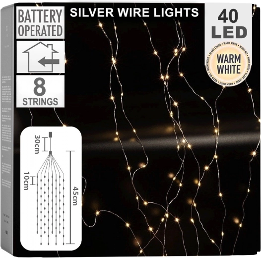 Svetelná závesná LED girlanda 40 LED, 45 cm, teplá biela, na batérie