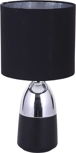 Moderná stolová lampa s kovovou základňou a čiernym tienidlom