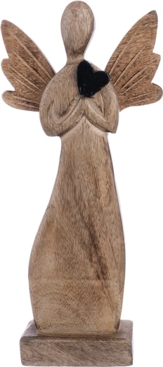 Drevená dekorácia Anjel s čiernym srdcom 32 cm