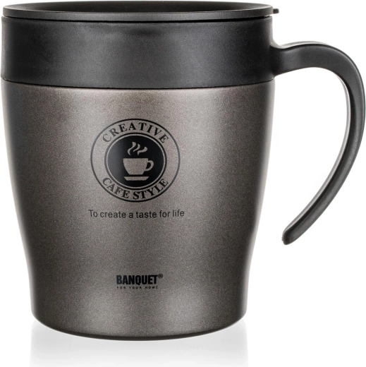 Cestovný termohrnček 330 ml TAZZA, nerez a plast, antracitová