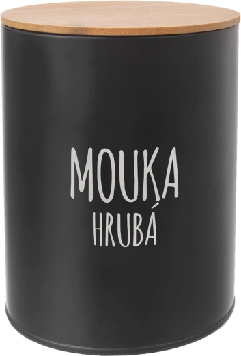 Plechová dóza s bambusovým vekom na hrubú múku 13 cm čierna