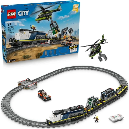 LEGO City Lúpež v policajnom vlaku – diaľkovo ovládaná vlaková súprava s vrtuľníkom a minifigúrkami