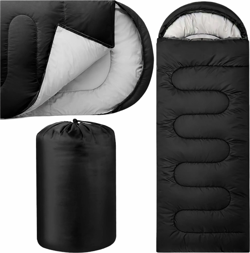 Turistický spacák múmia 2v1 210 × 75 cm s kapucňou, čierny