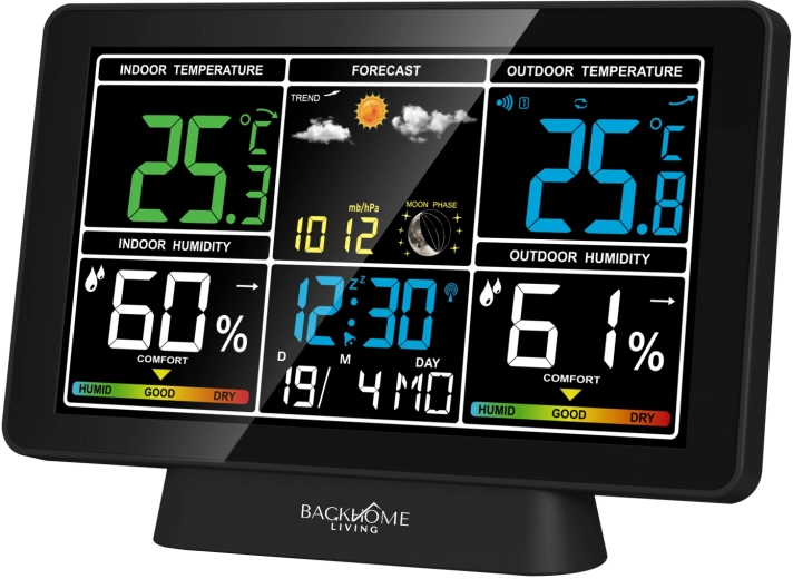 Digitálna meteostanica s RCC, sieťovo-batériová, čierna 20 × 4 × 13,5 cm