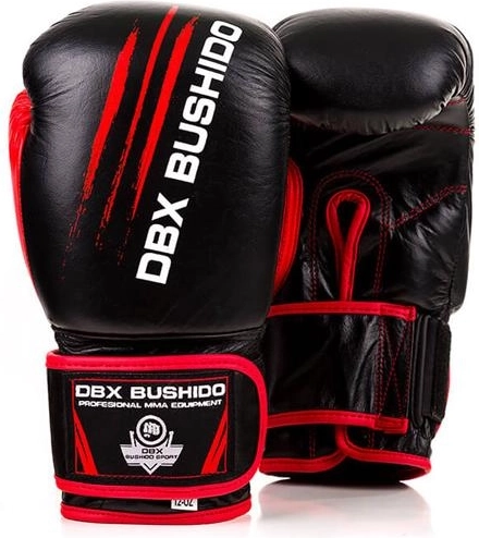 Boxerské rukavice DBX Bushido kožené, čierno‑červené – 10 oz