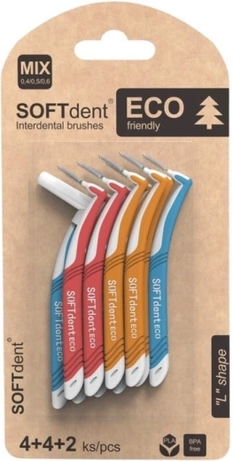 Softdent eco zahnuté medzizubné kefky mix (4× XS, 4× S, 2× M)