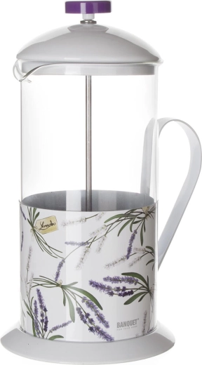 Sklenená čajová kanvica Lavender 1 l s plastovým sitkom, biela