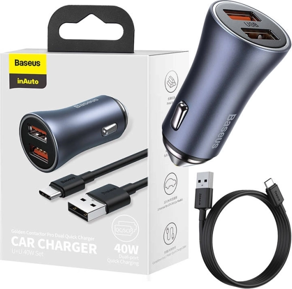 Nabíjačka do auta Baseus s duálnym USB a káblom USB-C