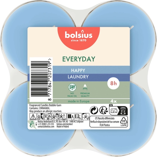 Maxi čajové sviečky Happy Laundry, sada 4 ks