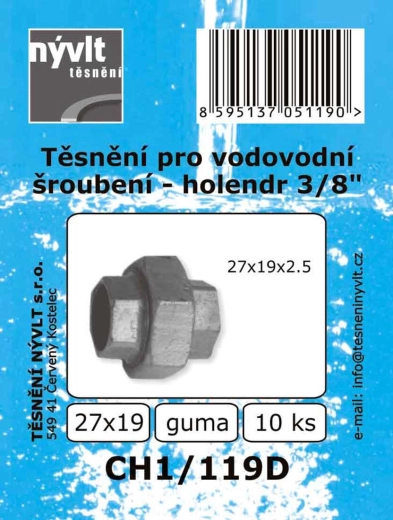 Tesnenie pre vodovodný holender 3/8" 27 × 19 mm, EPDM (10 ks)