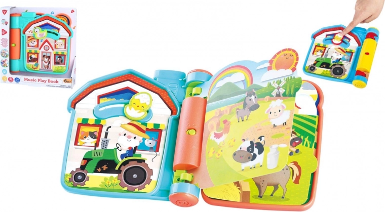 Interaktívna hracia knižka na farme so zvukmi, plastová, 6m+