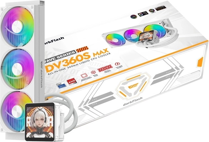 DarkFlash DV360S Max biely vodný chladič procesora 360 mm s LCD displejom