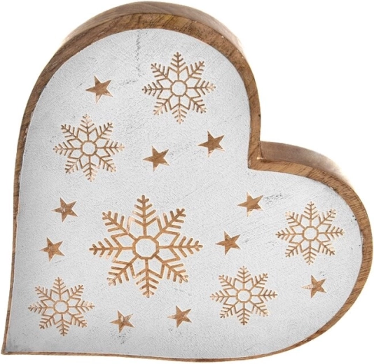Vianočné závesné srdce z mangového dreva White 25 cm