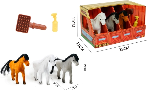 Traja poníky v stajni s príslušenstvom