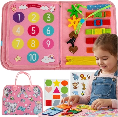 Kruzzel manipulačná senzorická knižka Montessori ružová (jednorožec) - 1 kus