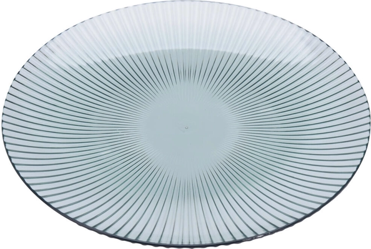 Okrúhly servírovací tanier s prúžkami 20 cm, transparentný plast
