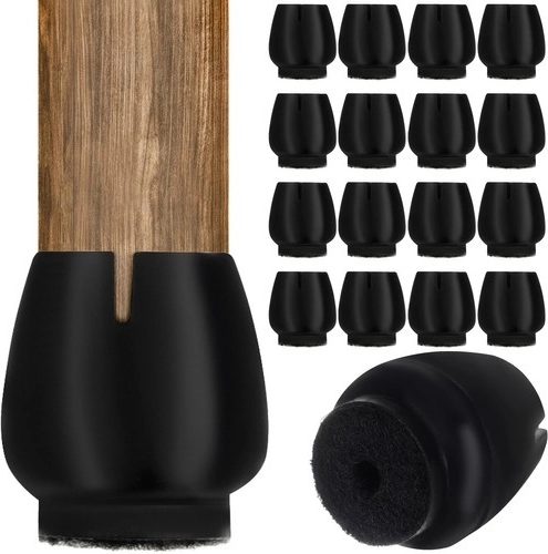 Silikónové návleky na nohy stoličiek s filcom, sada 16 ks (12–16 mm), čierne