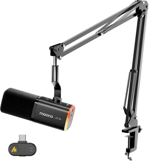 Maono PD100WS bezdrôtový a USB dynamický mikrofón s AI redukciou šumu a RGB (čierny)