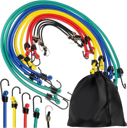 Elastické batožinové popruhy s hákmi, 12 ks