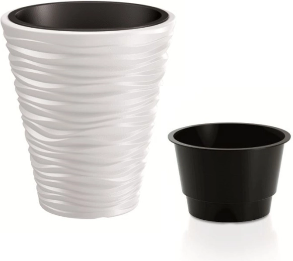 Plastový kvetináč Sand s vložkou 29,5 cm biely
