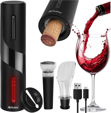 Elektrický otvárač na víno Ruhhy – automatická sada s USB‑C (4 diely)