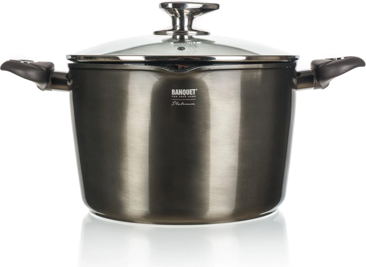 Hrniec s nepriľnavým povrchom 6,2 l METALLIC PLATINUM, 24 cm so sklenenou pokrievkou