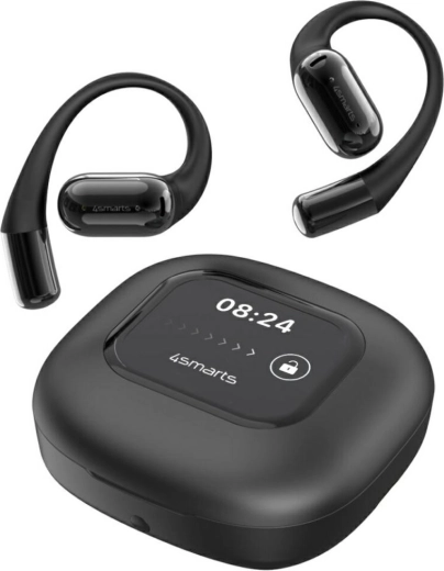 Bezdrôtové otvorené slúchadlá s AI prekladom a displejom 4smarts SkyBuds, čierne