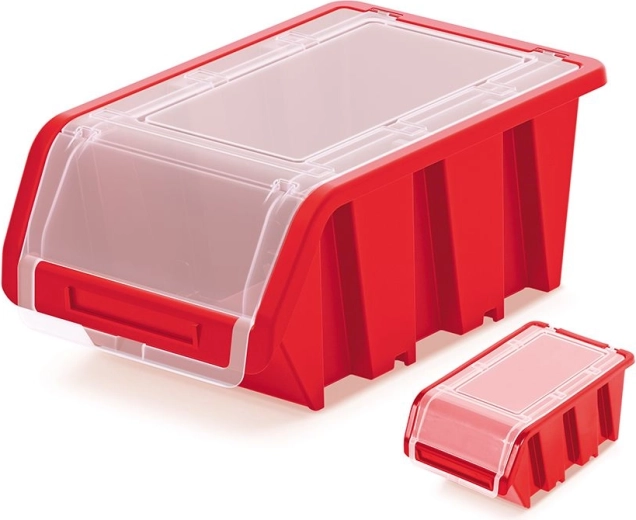 Plastový uzatvárateľný úložný box s čírym vekom, 155 × 100 × 70 mm, červený