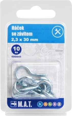 Háčik so závitom 30 × 2,3 mm, pozinkovaný (10 ks)
