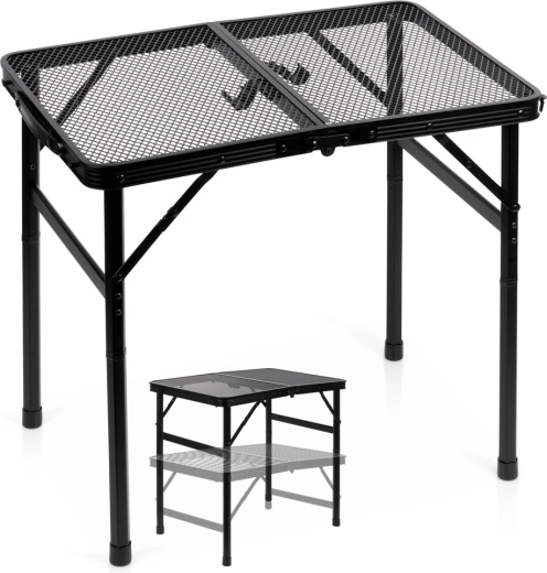 Vilde skladací turistický stolík 2v1 s nastaviteľnou výškou čierny 60 × 40 cm