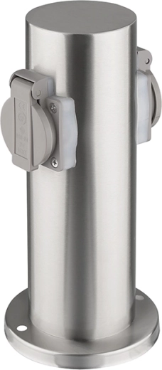 Solight záhradný elektrický stĺpik z nerezu IP44 s 2 zásuvkami, valec, strieborný