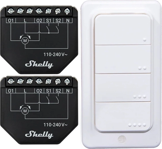 Sada inteligentných ovládačov žalúzií Shelly Shutter (2 ks) + diaľkové tlačidlo BLU RC Button 4