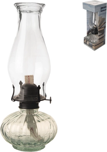 Petrolejová lampa zo skla a kovu