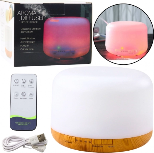 Ultrazvukový aróma difuzér a zvlhčovač vzduchu 300 ml s LED a diaľkovým ovládaním