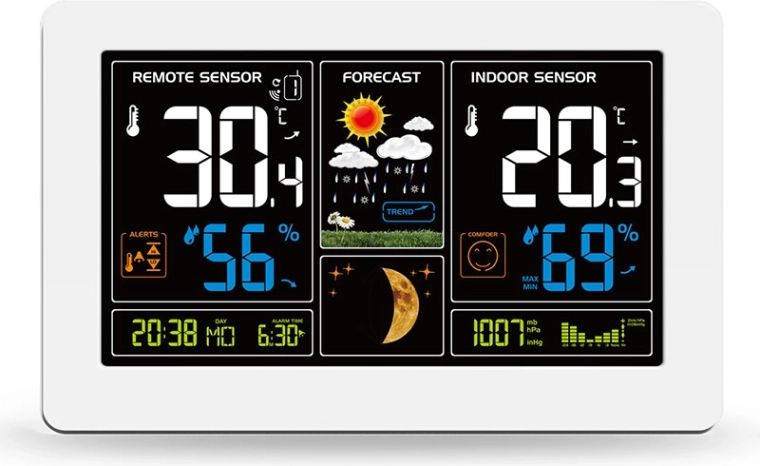 Solight meteostanica s extra veľkým farebným LCD a USB nabíjaním, biela
