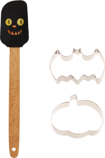 Halloweenska súprava na pečenie 3 diely (silikónová stierka + 2 vykrajovačky)