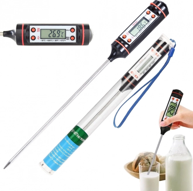 Digitálny kuchynský teplomer s LCD displejom a nerezovou sondou