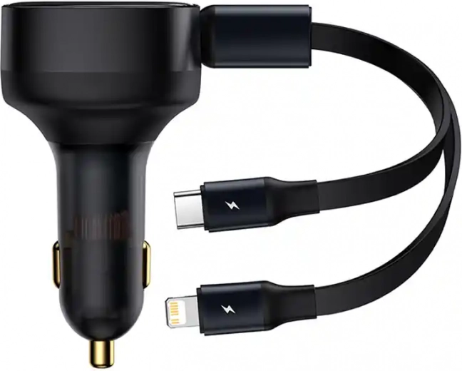 Autonabíjačka Baseus Enjoyment s integrovanými káblami USB‑C a Lightning, 30 W