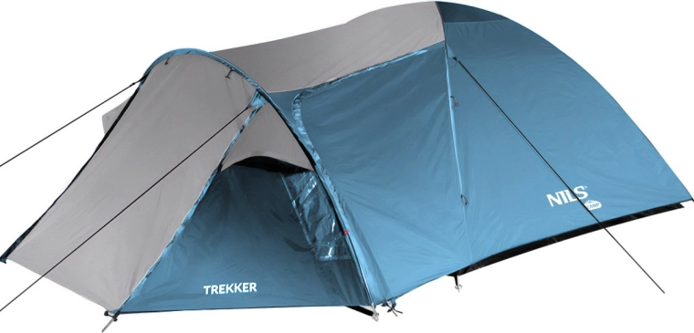 Turistický stan NILS CAMP Trekker pre 4 osoby, modro‑sivý