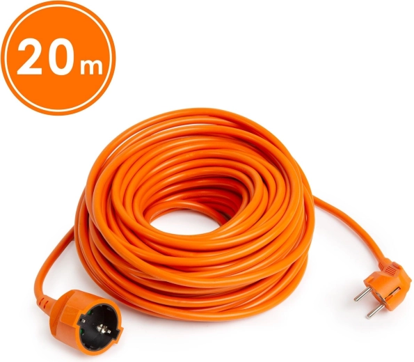 Oranžový predlžovací kábel 20 m s uhlovou zástrčkou