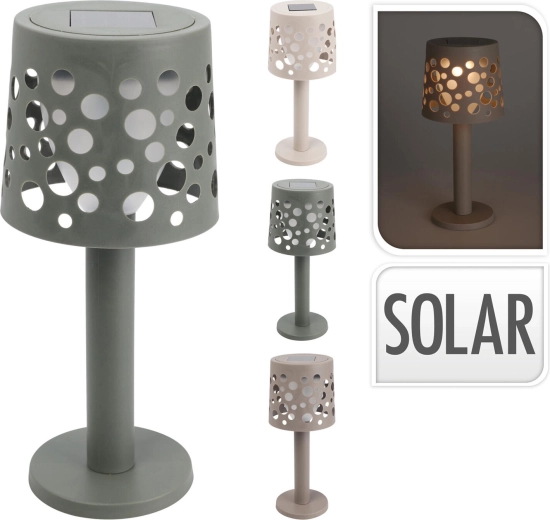 Solárna stolová LED lampa s guľatým tienidlom, výška 21 cm, mix farieb