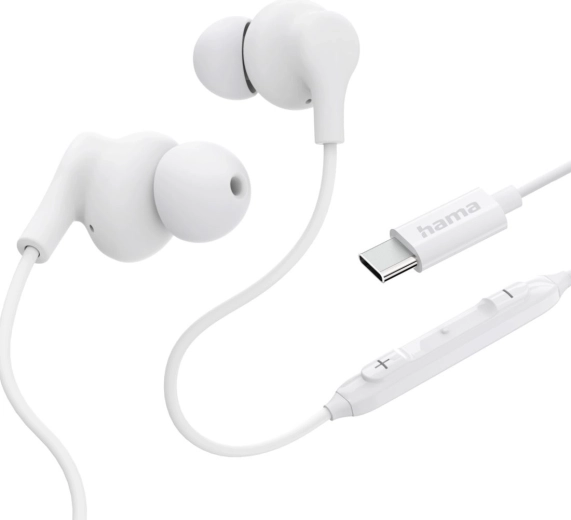 Hama Curly drôtové štuple slúchadlá USB‑C biele