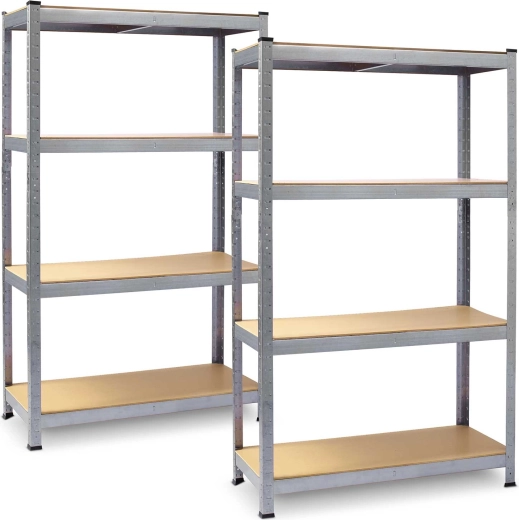Kovový regál do dielne a garáže 150 × 75 × 30 cm – sada 2 ks, strieborný galvanizovaný